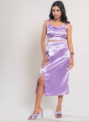 Lavender slit satin co-ord 2