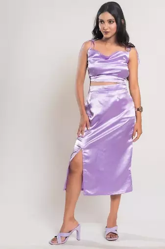 Lavender slit satin co-ord