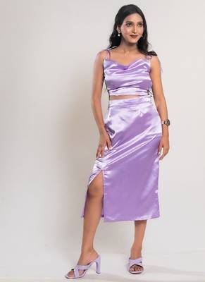 Lavender slit satin co-ord 3
