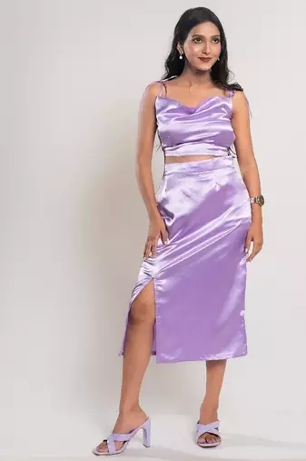 Lavender slit satin co-ord