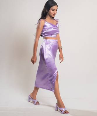 Lavender slit satin co-ord 4
