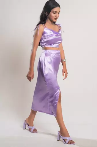 Lavender slit satin co-ord