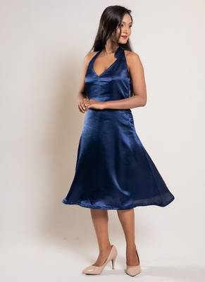 Navy blue satin frock 4