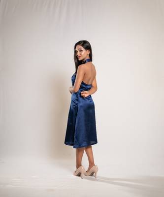 Navy blue satin frock 5