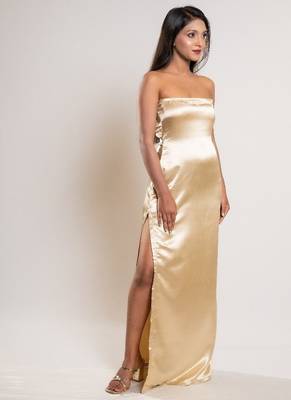 Golden satin dress 1