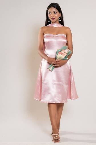Pastel pink satin frock with stole