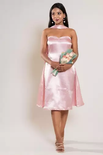 Pastel pink satin frock with stole