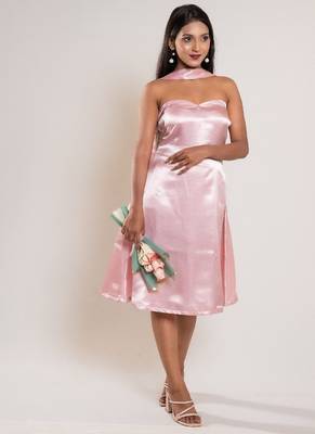 Pastel pink satin frock with stole 2
