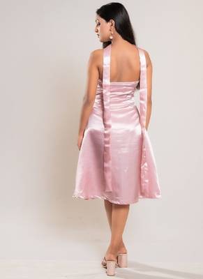 Pastel pink satin frock with stole 5
