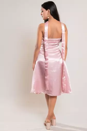Pastel pink satin frock with stole