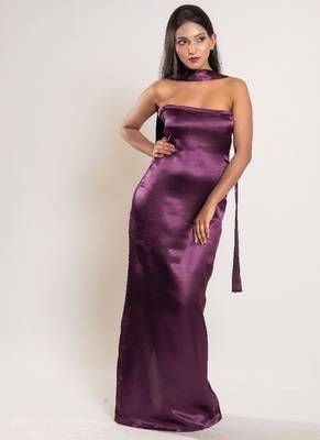 Wine satin dress 1