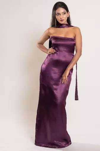 Wine satin dress