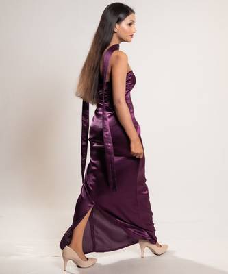 Wine satin dress 5