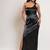 Black satin evening slit dress