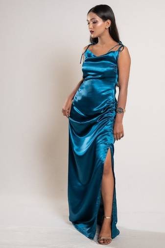 Teal blue satin dress