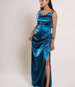 Teal blue satin dress