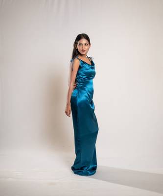 Teal blue satin dress 4