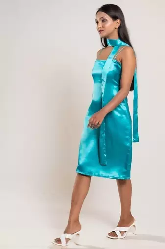 Aqua green satin dress