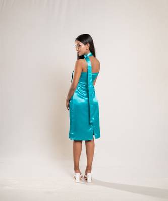 Aqua green satin dress 3
