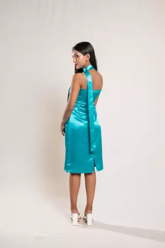 Aqua green satin dress