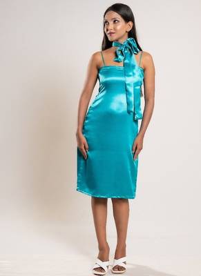 Aqua green satin dress 4