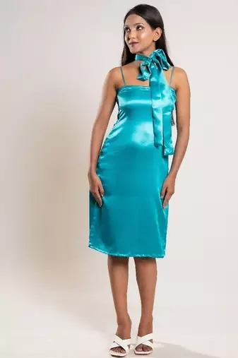 Aqua green satin dress