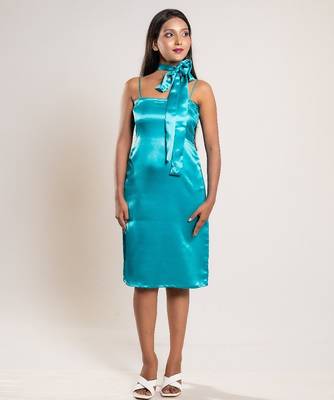 Aqua green satin dress 1