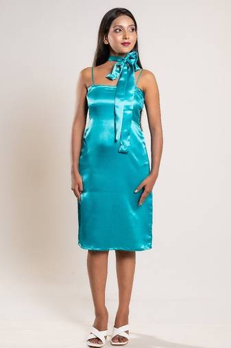 Aqua green satin dress