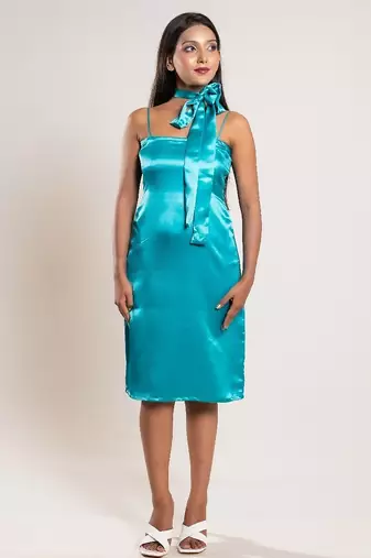 Aqua green satin dress