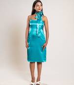 Aqua green satin dress