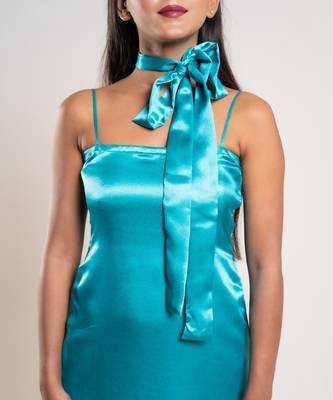 Aqua green satin dress 5