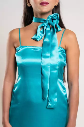 Aqua green satin dress