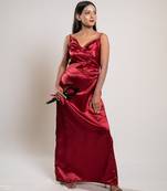 Red satin evening dress