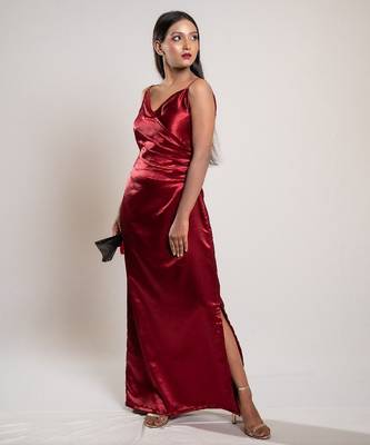 Red satin evening dress 2