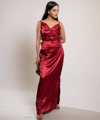 Red satin evening dress 4