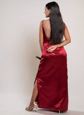 Red satin evening dress 5