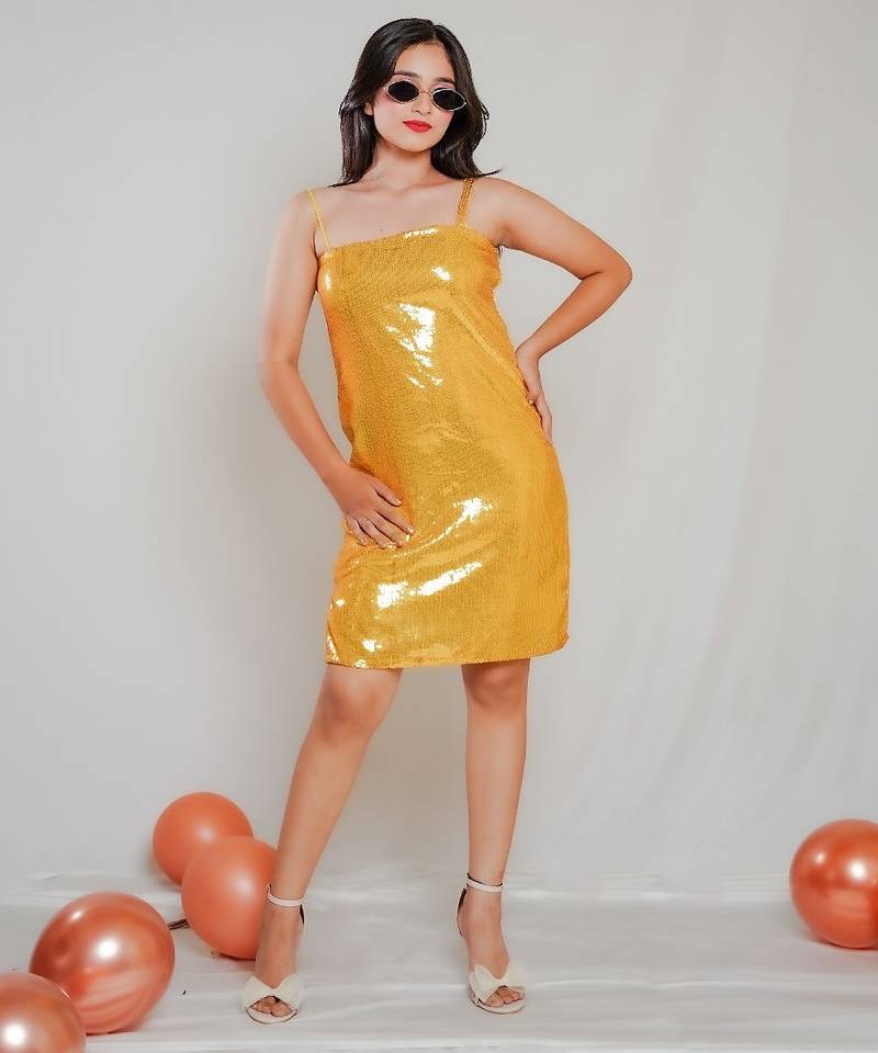 Yellow sequin dress