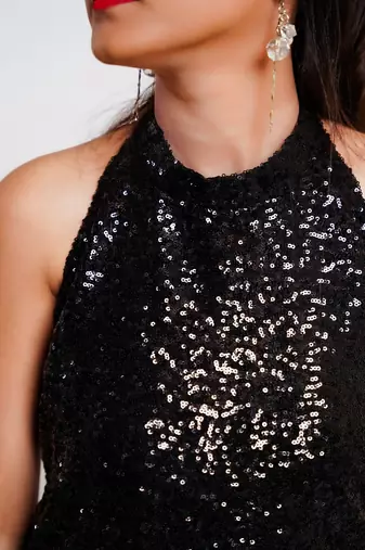 Black sequin backless dress