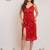 Red floral slit sequin dress