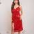 Red floral slit sequin dress