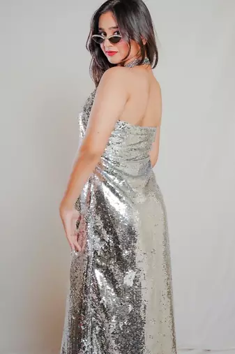 Metallic silver sequin dress