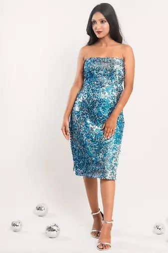 Blue - silver sequin slit dress