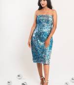 Blue - silver sequin slit dress