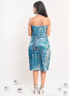 Blue - silver sequin slit dress 5