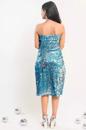 Blue - silver sequin slit dress