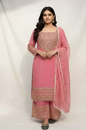 pink crunchy silk salwar suit with embroidery work