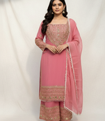 pink crunchy silk salwar suit with embroidery work