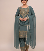 firozi crunchy silk salwar suit with embroidery work
