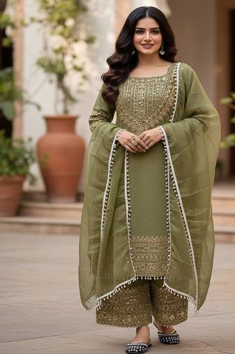 pista crunchy silk salwar suit with embroidery work