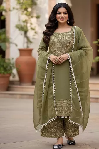 pista crunchy silk salwar suit with embroidery work